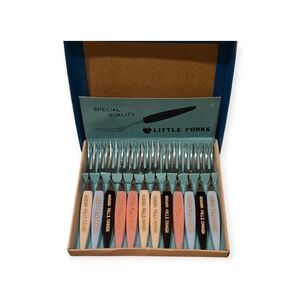 Vintage Mid Century Modern set of 12 LITTLE FORKS Souvenir of Canada NOS